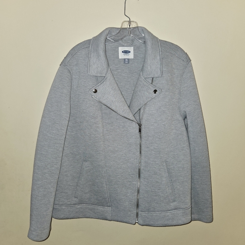 Old Navy xxl heather grey sweat shirt neoprene like moto jacket - Picture 6 of 12
